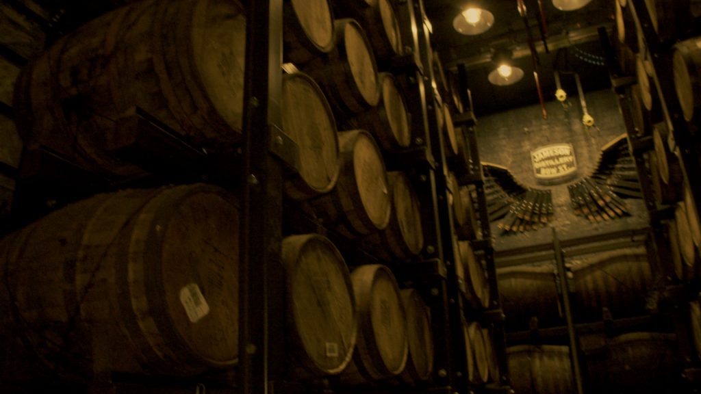 Jameson barrels in warehouse